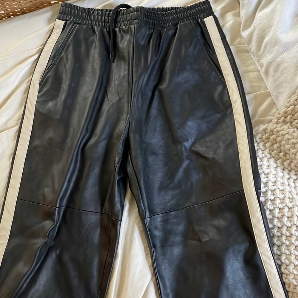 Urban Outfitters Faux Leather Pants With White Lines on Side